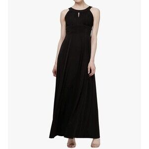 STYLE & CO Women’s Pleated Bodice Maxi Dress Black Keyhole front and Back SZ 14